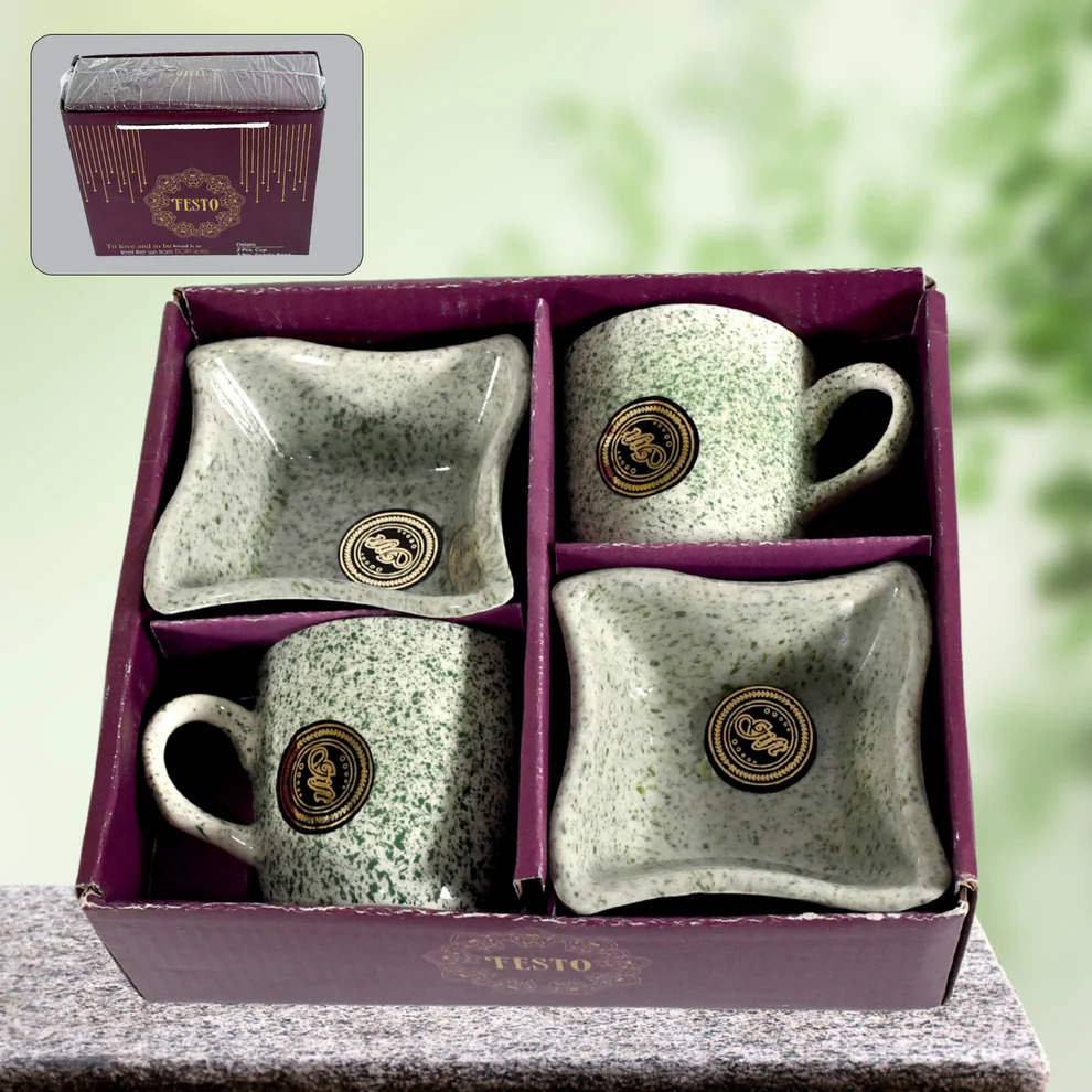 “Premium Ceramic Tea Cup & Snack Bowl Set (4 Pc) | Gift Combo for Couples | Stylish Tea Set for Home & Gifting”