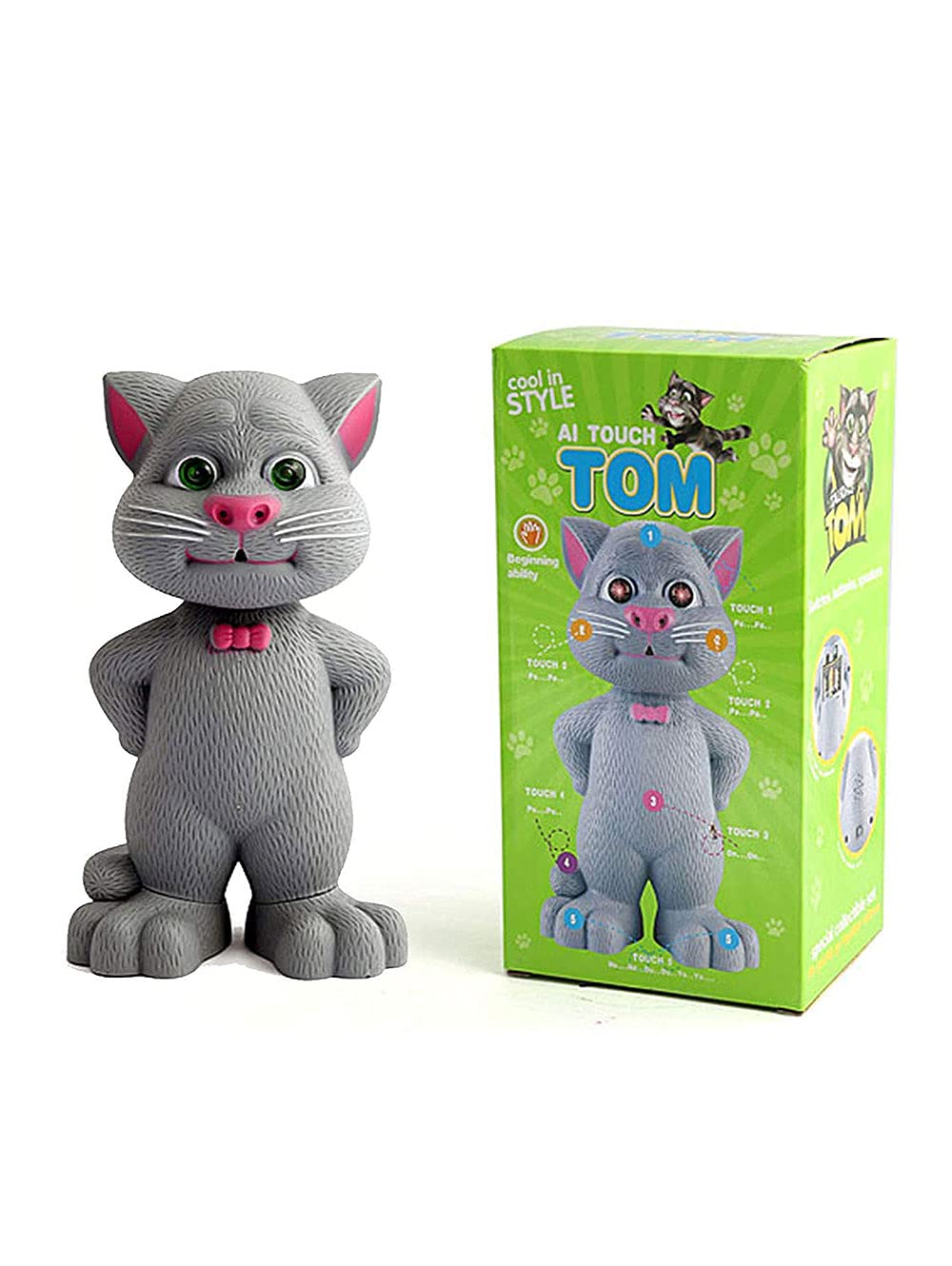 LX 638A Talking Tom with AI Touch Sensitive and Recording for Kids, Gray